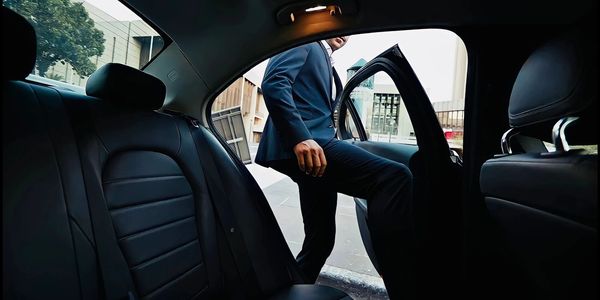 a businessman getting into a luxury vehicle