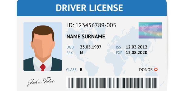 Example of a valid identification to be notarized by a Notary. A driver license of a man.