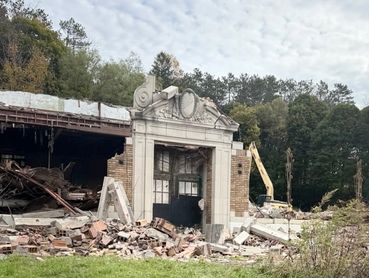 The front door left standing during demo.