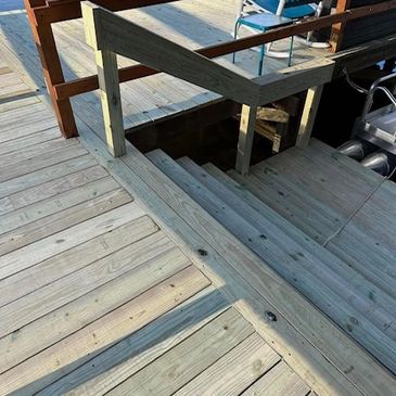 Wooden deck with steps.