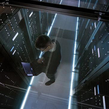 A specialist engineer working in a cloud data centre