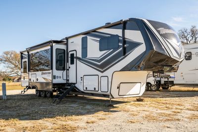 Modern fifth-wheel RV parked outdoors