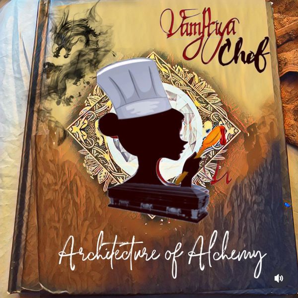 Vampyra Chef logo with a mystical theme and alchemy elements.