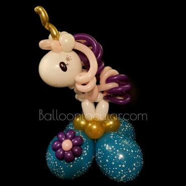 Kawaii unicorn in purple and pink and a starry blue base.
