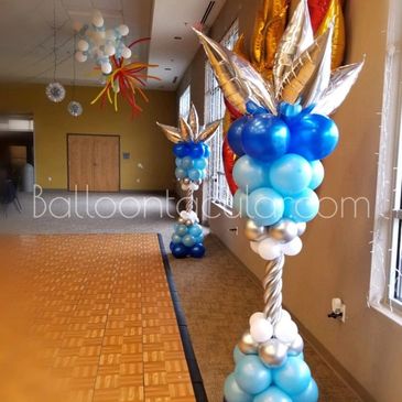 Fire and Ice balloon decor columns with fun foil tops.