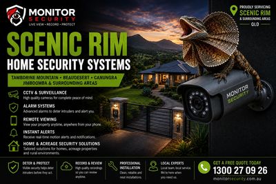 Professional home security systems, CCTV cameras, alarm systems installed in Scenic Rim