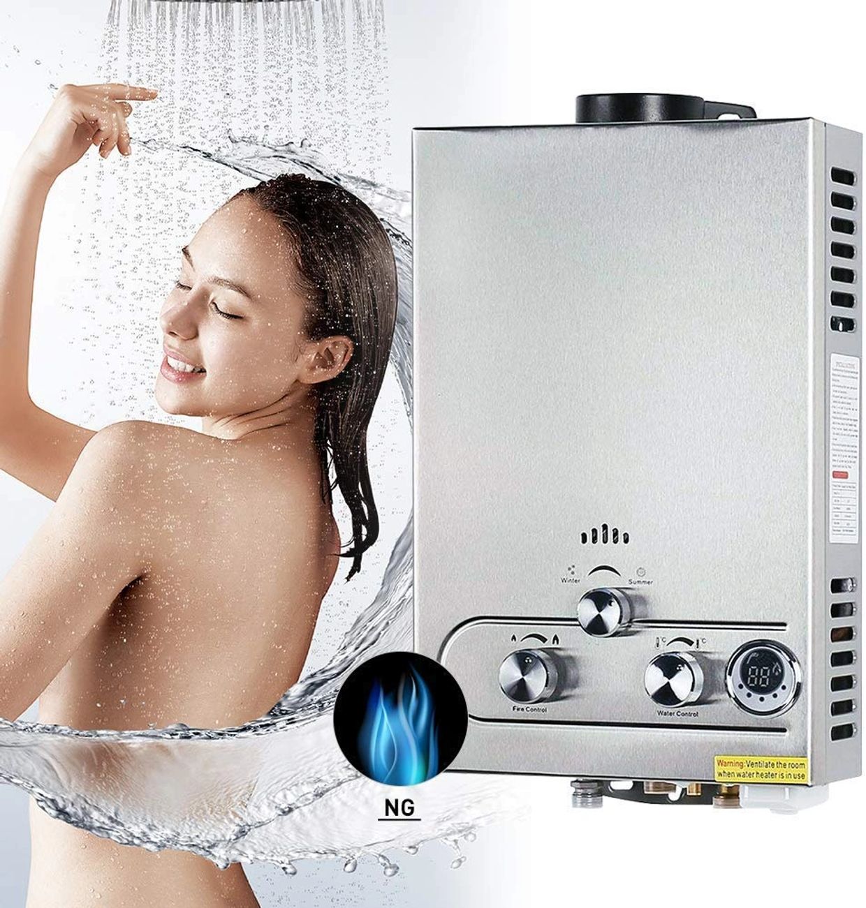 Women take shower with hot water
