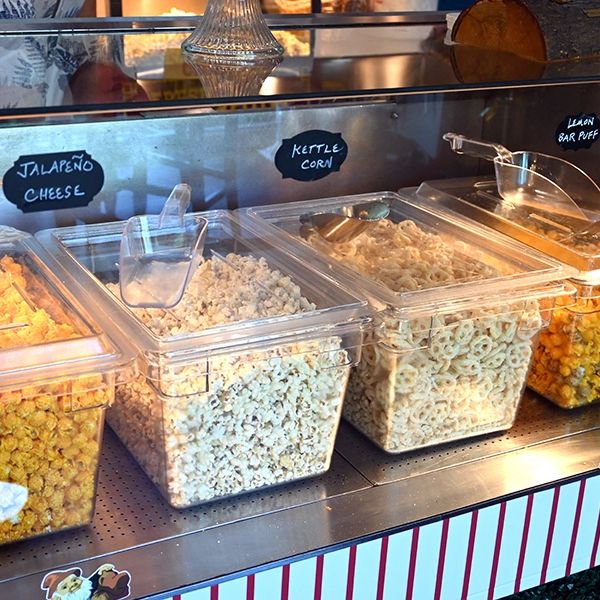 Fresh popcorn or puffs from The Vault in downtown Ellison Bay, Door County
