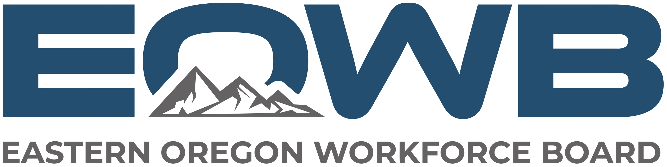 Eastern Oregon Workforce Board (EOWB) with decorative mountains with 3 peaks.