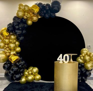 Balloon Arch black&gold backdrop used for baby showers weddings or engagements or birthday parties