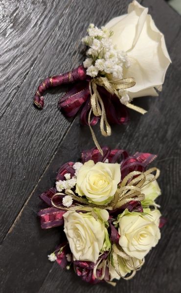 Combo for a couple -Corsage and Boutonnieres for weddings, prom, graduation, or any big milestone.