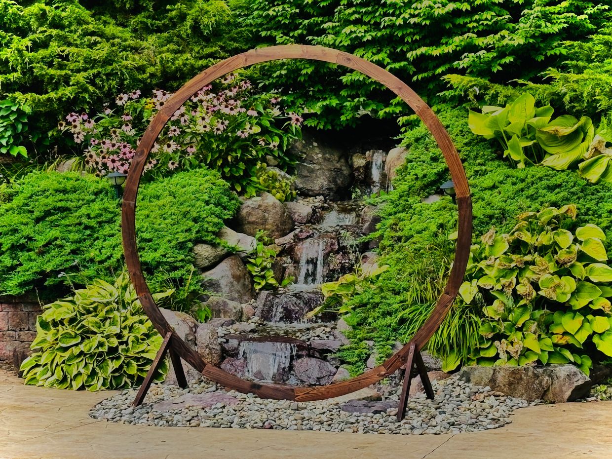 Circle Wooden Arbor used for indoor or outdoor backdrops for Weddings, Baby showers, any milestone.