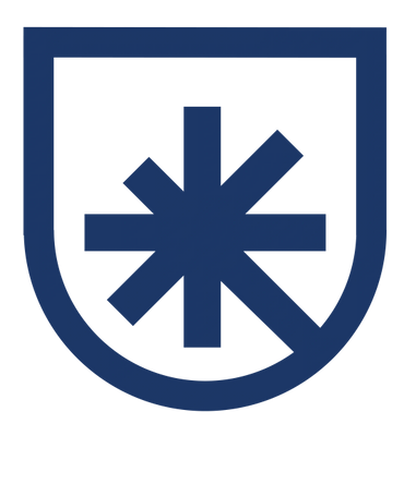 A blue shield emblem with a stylized asterisk inside.