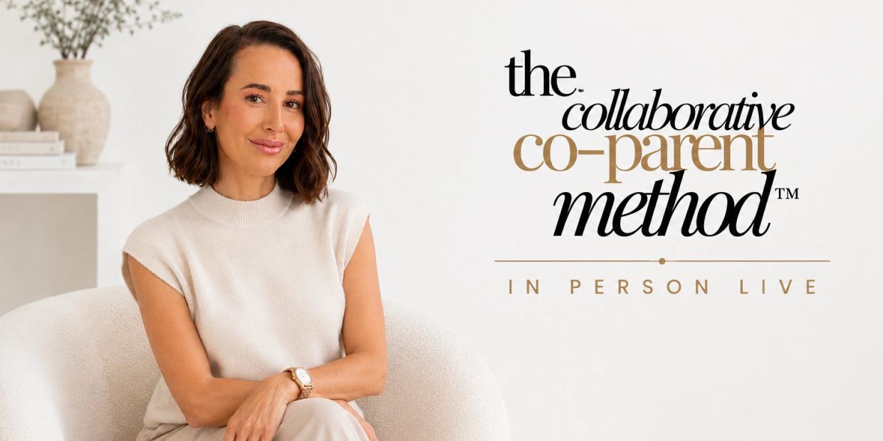 Woman promoting the Collaborative Co-Parent Method in a calm, neutral setting.
