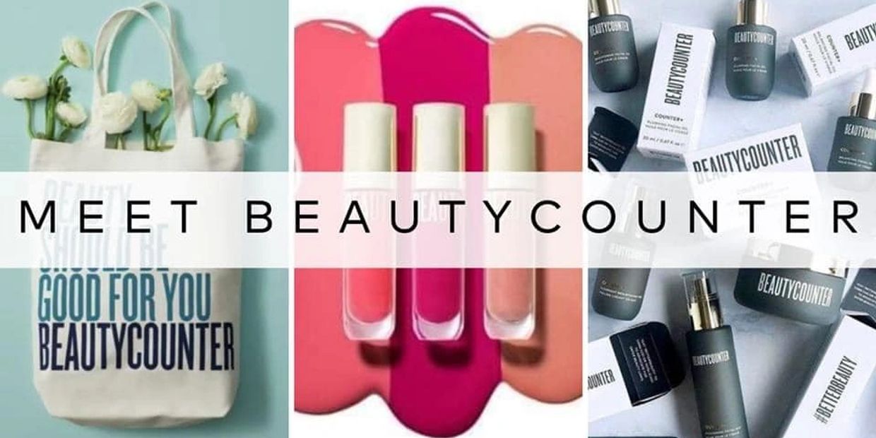 Meet Beautycounter logo header, makeup, lipstick, face, body
