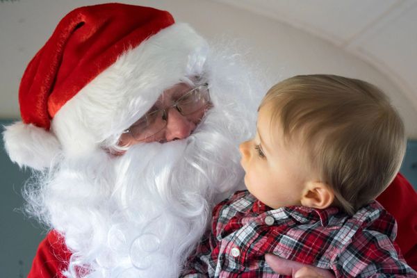 Santa, christmas, child, boy, holiday, photography, train ride