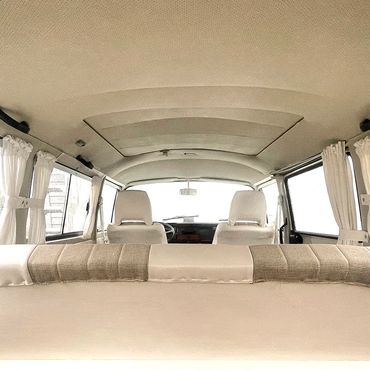 Toronto Photo booth company white vw photo booth bus - what is looks like (ceiling)