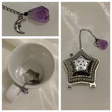 Custom Star Shaped Tea Strainer with Moon Charm and Amethyst
