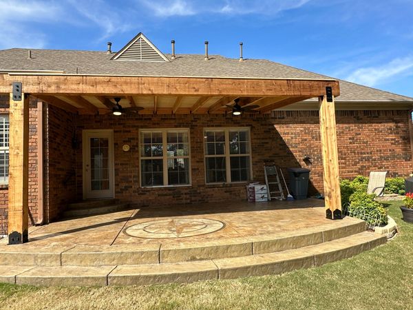 Covered patio with cedar posts & beam