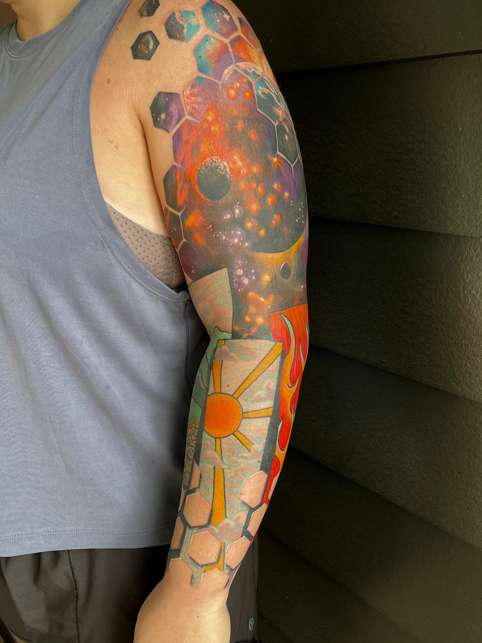 Color geometric tattoo, space tattoo Savannah