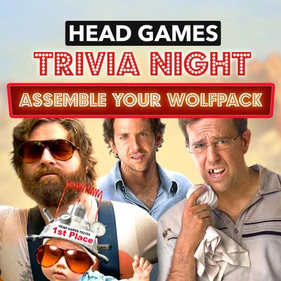 Movie poster for "Head Games Trivia Night" featuring four characters and bold text.