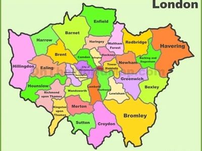 Color-coded map showing London boroughs.