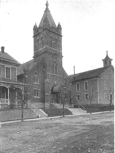 A very early image of Ss Peter & Paul Church and School, late 1800's.