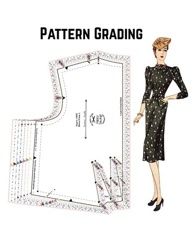 A bodice sewing pattern piece is graded into several sizes.