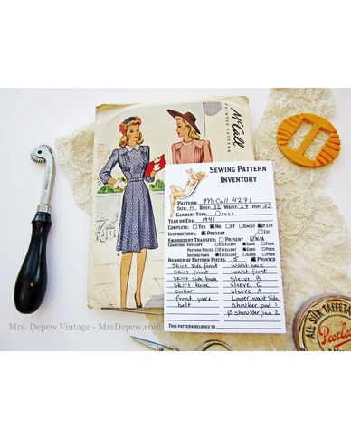 Vintage sewing pattern and notions.