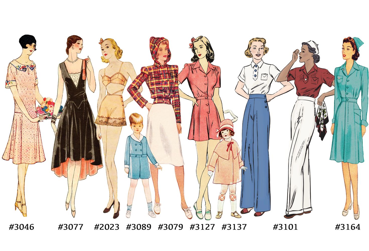 dresses, lingerie, jackets, playsuits, coats, trousers and nurse uniform vintage sewing patterns PDF