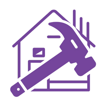 Símbolo de casa con un martillo, simulando "implementación de proyectos"
