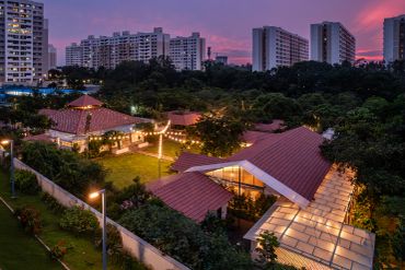 Aerial night view of The Lily Pond wedding venue, Balagere, Bangalore