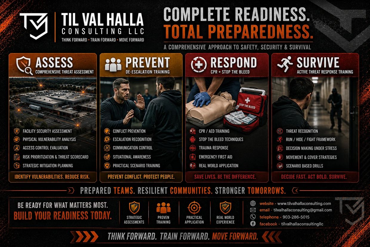 Til Valhalla Consulting offers comprehensive readiness training for safety, security, and survival.