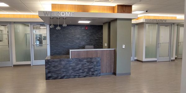 Photo of the welcome desk of the new patient care addition of the hospital