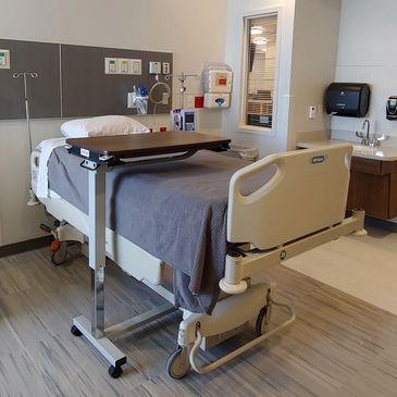 Photo of a hospital bed at the new patient addition of the hospital