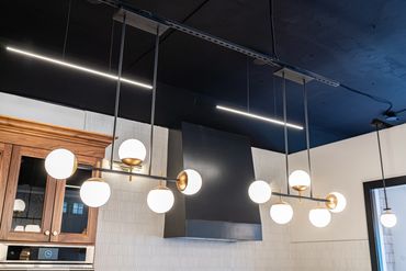 kitchen with blue ceiling
