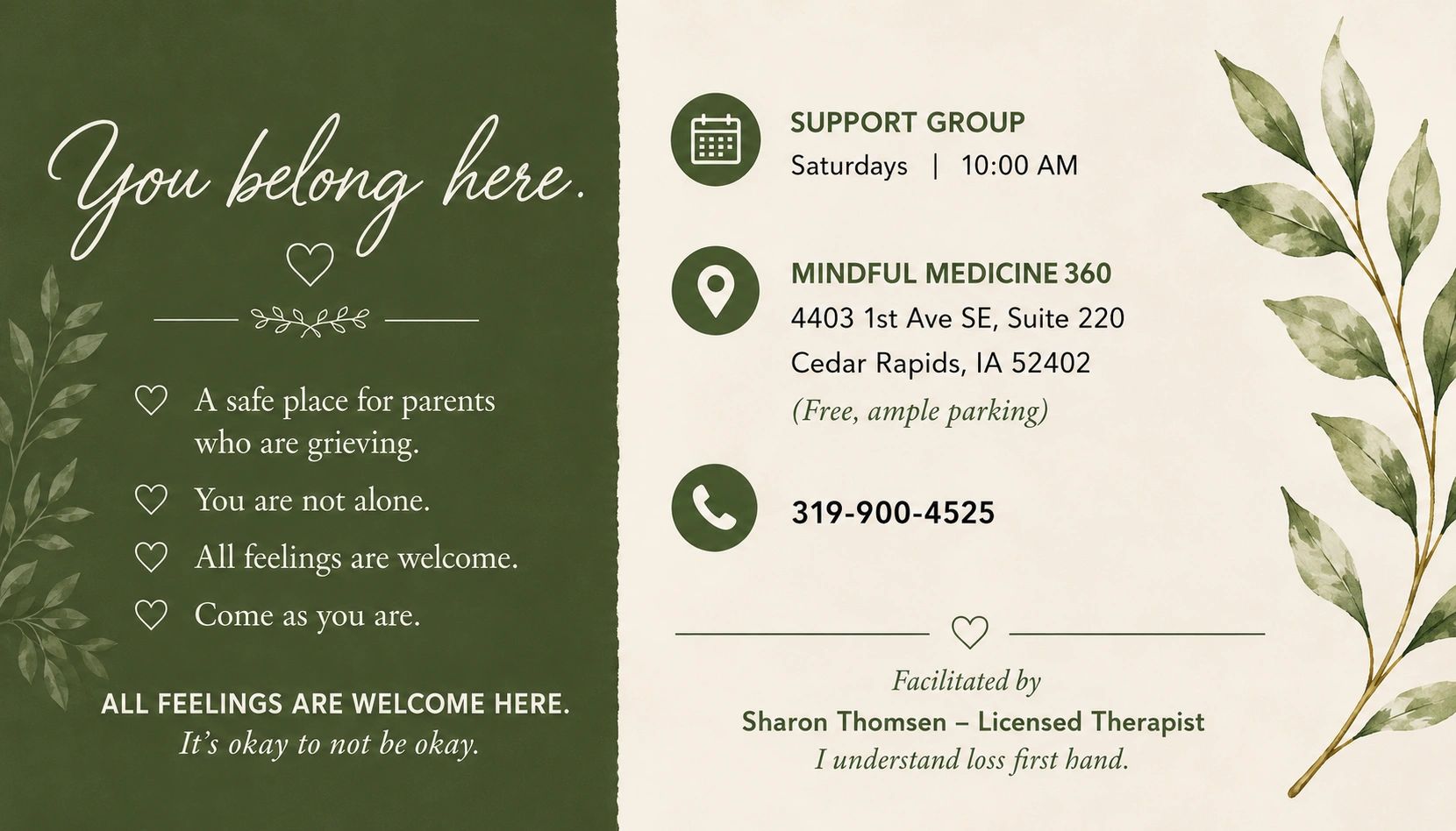 Support group for grieving parents at Mindful Medicine 360.