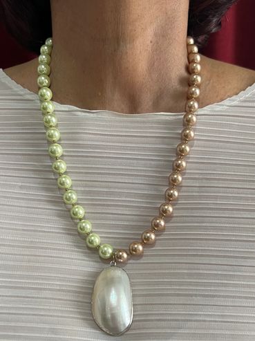 Handmade necklace with Shell Pearls and Shell Pendant.