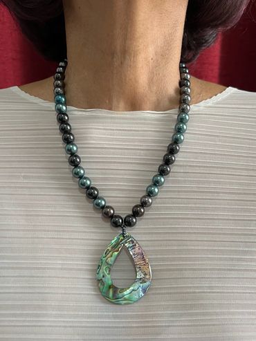 Handmade necklace with Shell Pearls and Shell Abalone Pendant.