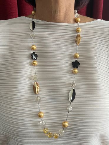 Handmade necklace with Shell Pearls. Hematoid and natural burst clear Quartz .