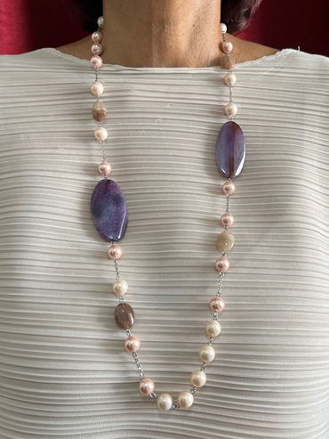 Handmade necklace
purple Agate
Lodalite
Shell Pearls