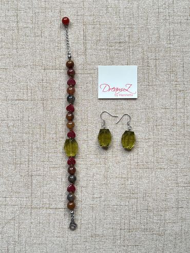 Handmade bracelet with Cinnabar and Dragon Vein Agate with Earrings.