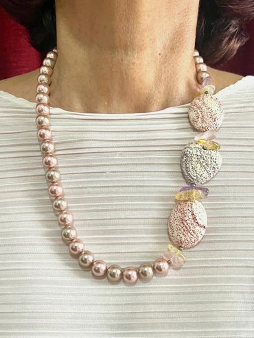 Handmade necklace
Shell Pearls
Lava
Citrine
Amethyst
