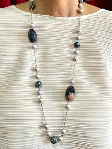 Handmade necklace
Agate
Shell Pearls
Mosaic Shell