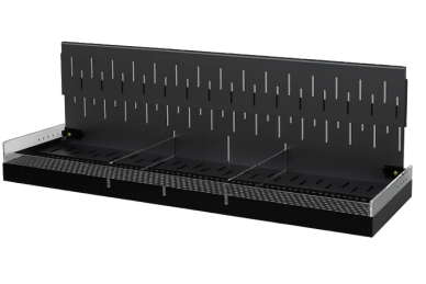 Flexible Produce Refrigerated Case Shelf with Fence and adjustable back.