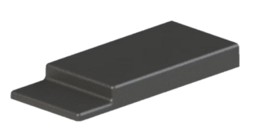 A slim, rectangular black plastic clip or cover piece.