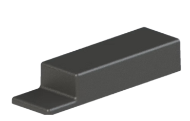 A small black plastic clip or cover with a flat extended tab.