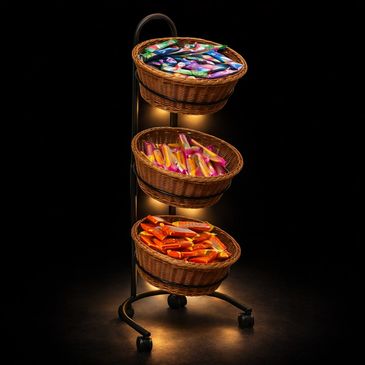 3-Tier Mobile Round Basket Floor Stand Merchandising Display Grocery Convenience stores POP