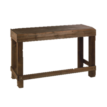 Rustic wooden bench with a simple, sturdy design.