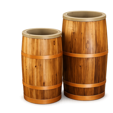 Display Barrels for grocery, produce, coffee, candy, coffee, bulk food merchandising. Rustic Design